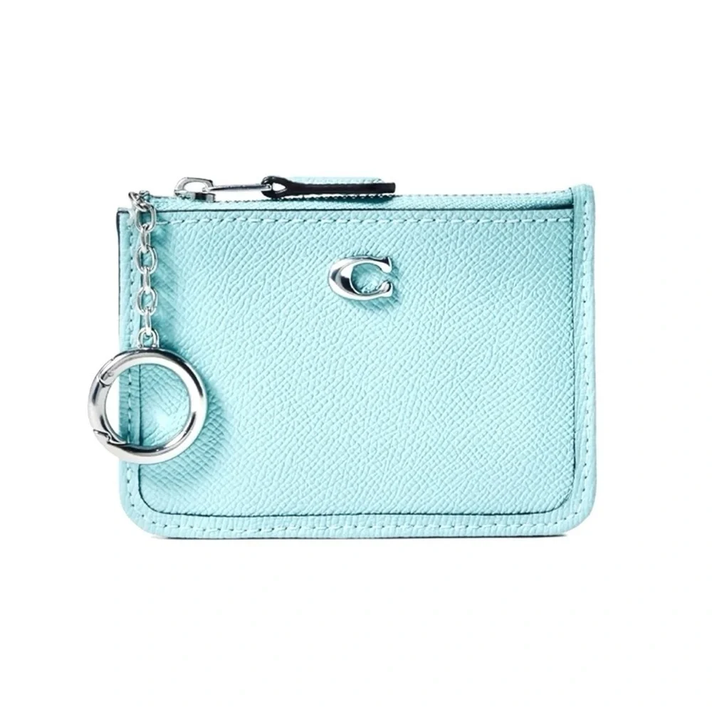 COACH Faded Blue Crossgrain Leather Mini Skinny ID Holder